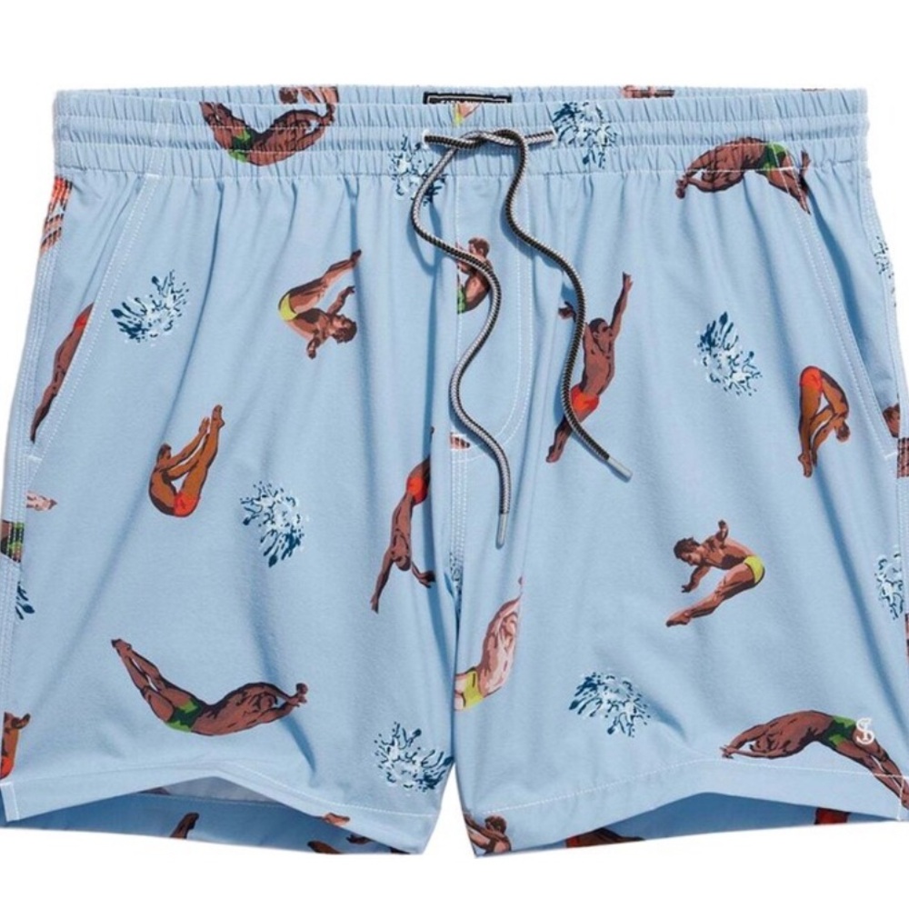 Todd Snyder Light Blue Diver Print Swim Trunks